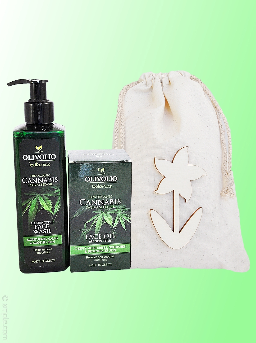 Set saculet bumbac si cosmetice pentru ten, cu ulei de canabis