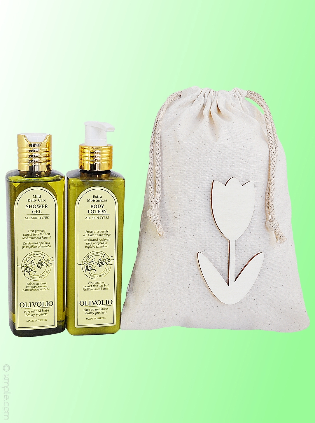 Set saculet iuta natur si cosmetice pentru corp, cu ulei de masline