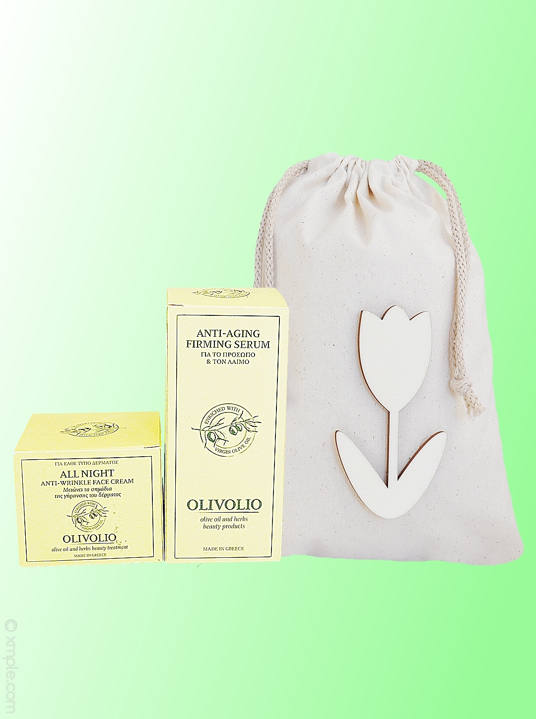 Set saculet bumbac si cosmetice pentru ten, cu ulei de masline