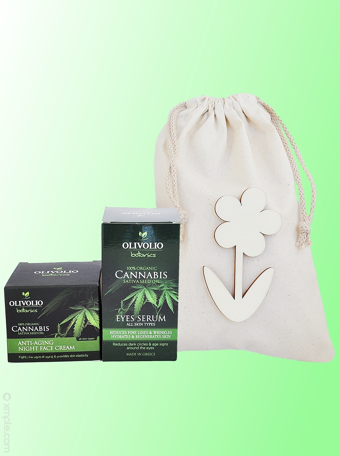 Set saculet bumbac si cosmetice pentru ten, cu ulei de canabis