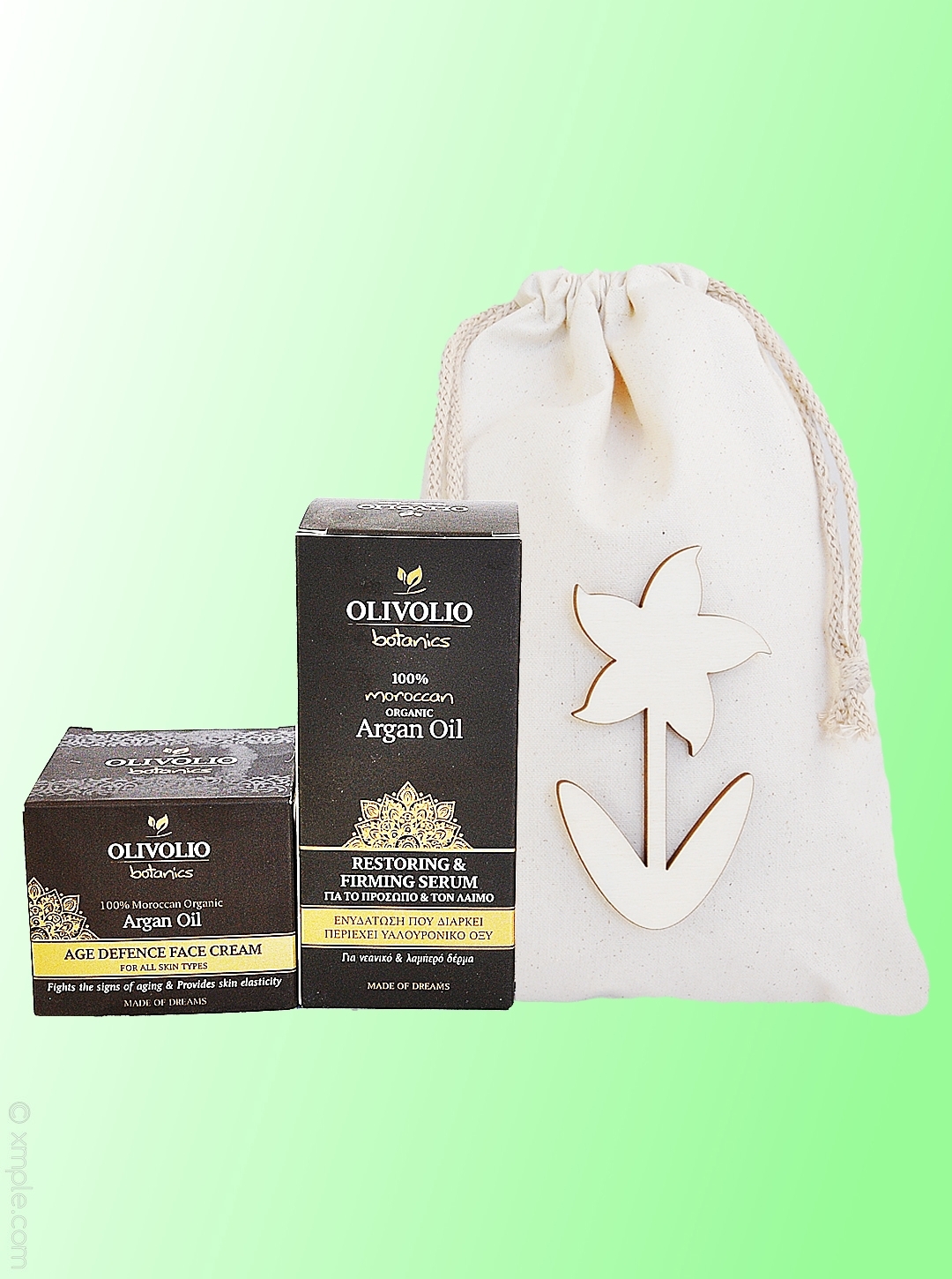 Set saculet bumbac si cosmetice pentru ten, cu ulei de argan