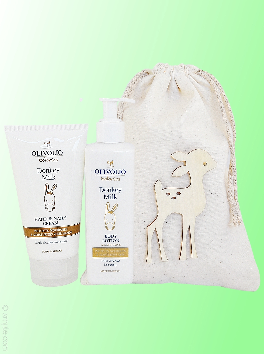 Set saculet bumbac si cosmetice pentru corp, cu lapte de magarita