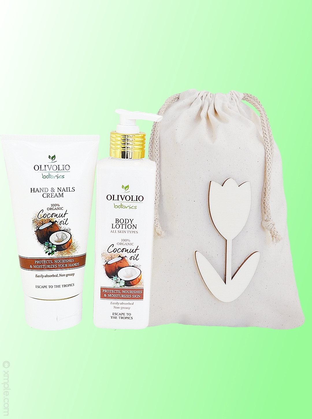 Set saculet bumbac si cosmetice pentru corp, cu ulei de cocos