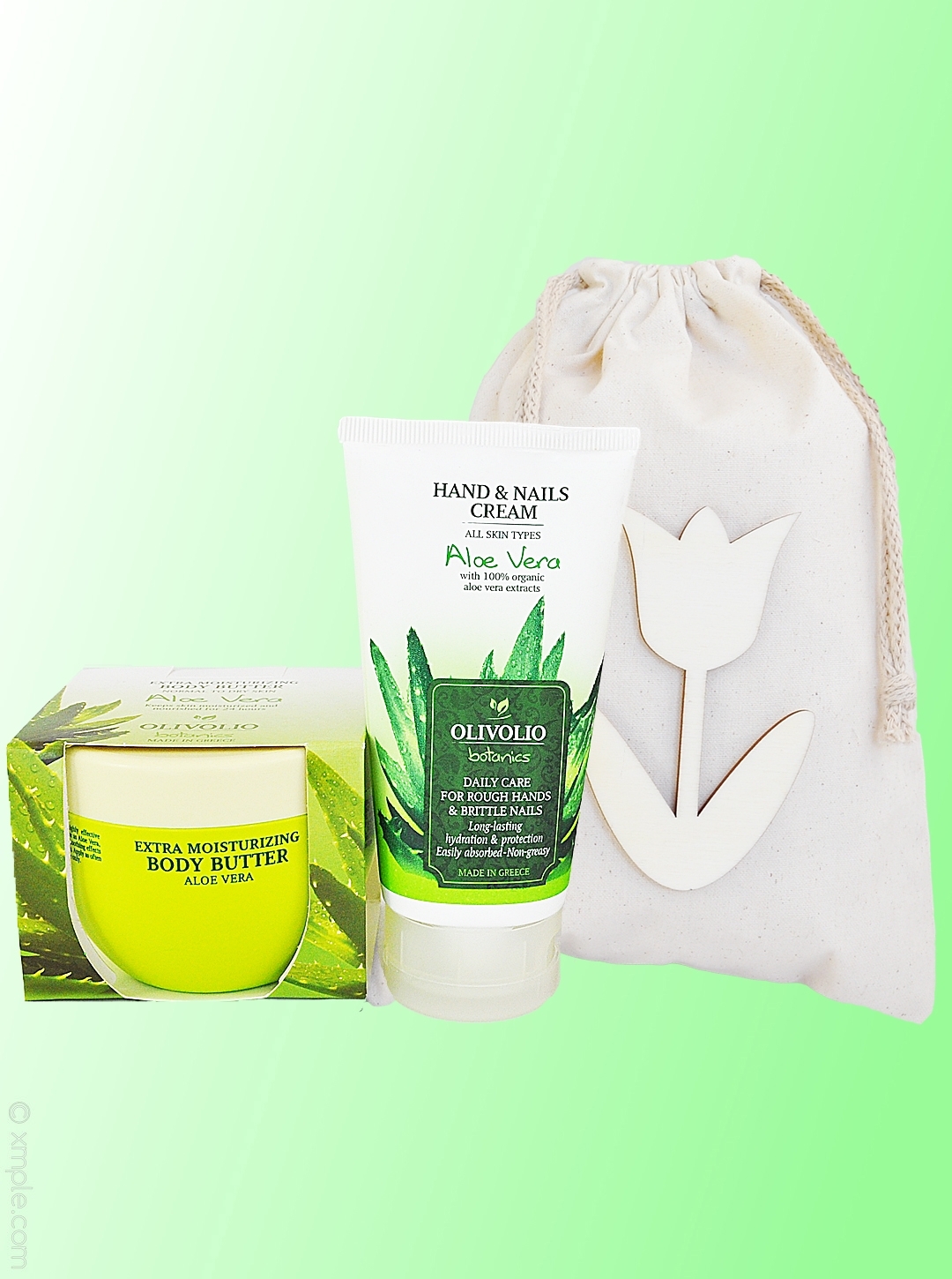 Set saculet bumbac si cosmetice pentru corp, cu aloe vera