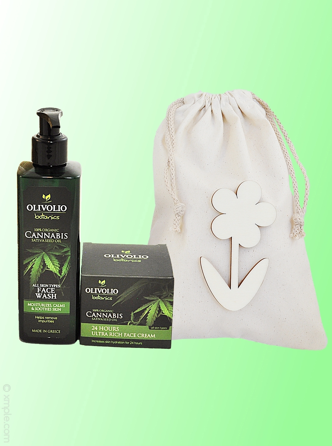 Set saculet bumbac si cosmetice pentru ten, cu ulei de canabis
