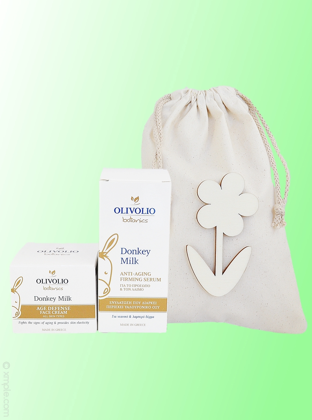 Set saculet bumbac si cosmetice pentru ten, cu lapte de magarita